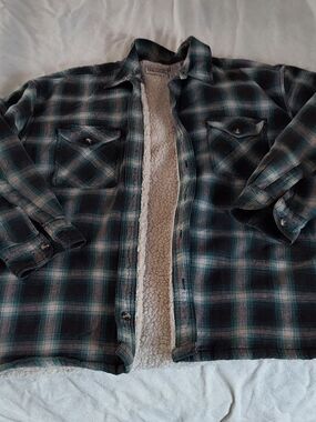 Men's Plaid Sherpa-Lined Shirt Jacket - Teal/Black